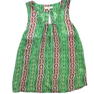 Boho Southwest Aztec Swing Tank Umgee USA Green Lace Split Neck S
